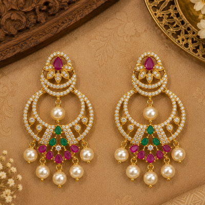 Royal Pearl Chandbali Drop Earrings