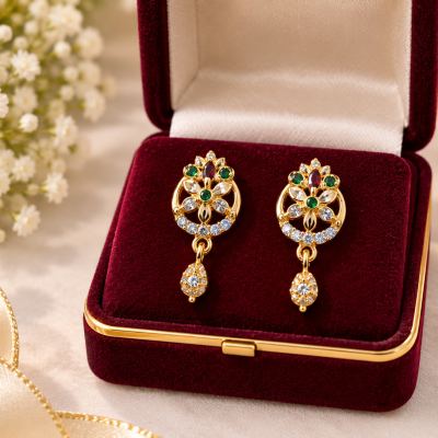 Ruby Emerald Halo Bloom Dangle Earrings