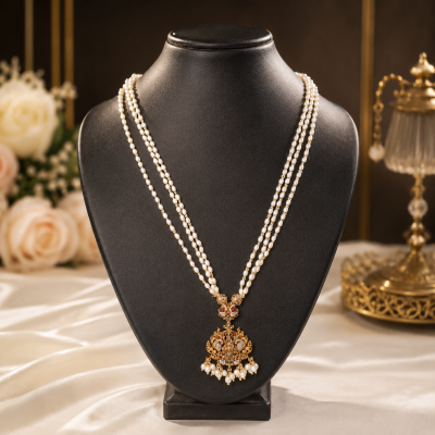 Traditional Pearl Chain Locket Set